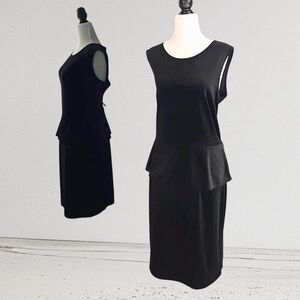 Spense Black Peplum Sheath Dress Size 14 Sleeveless Boat Neck Knee Length Velvet